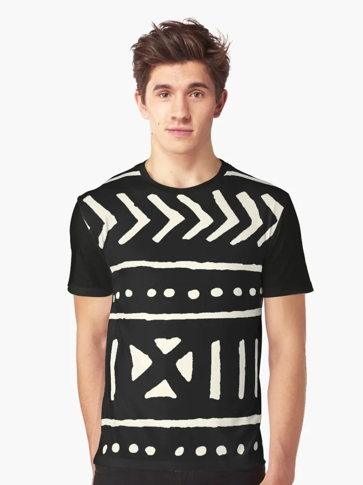 African Mud Cloth Black and White Graphic T-Shirt